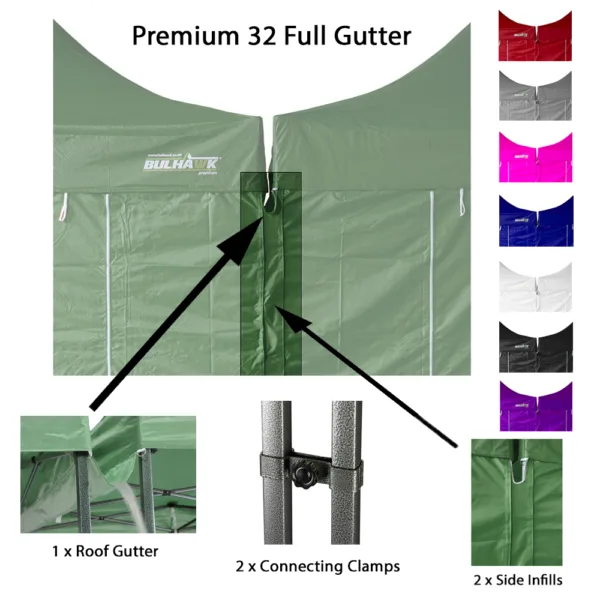 Bulhawk Premium 32 Full Pop Up Gazebo Gutter Kit - Velcro Connecting